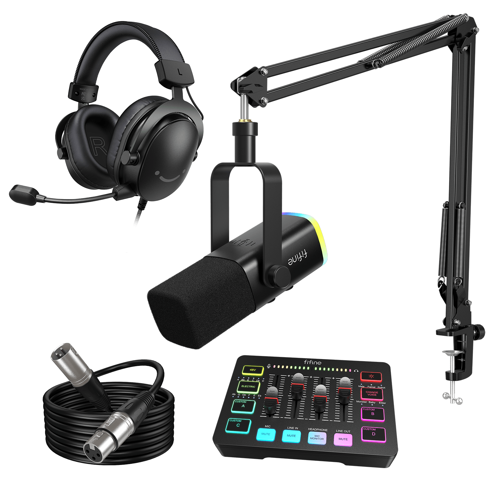 FIFINE Streaming & Gaming Bundle: AM8T Microphone + SC3 Audio