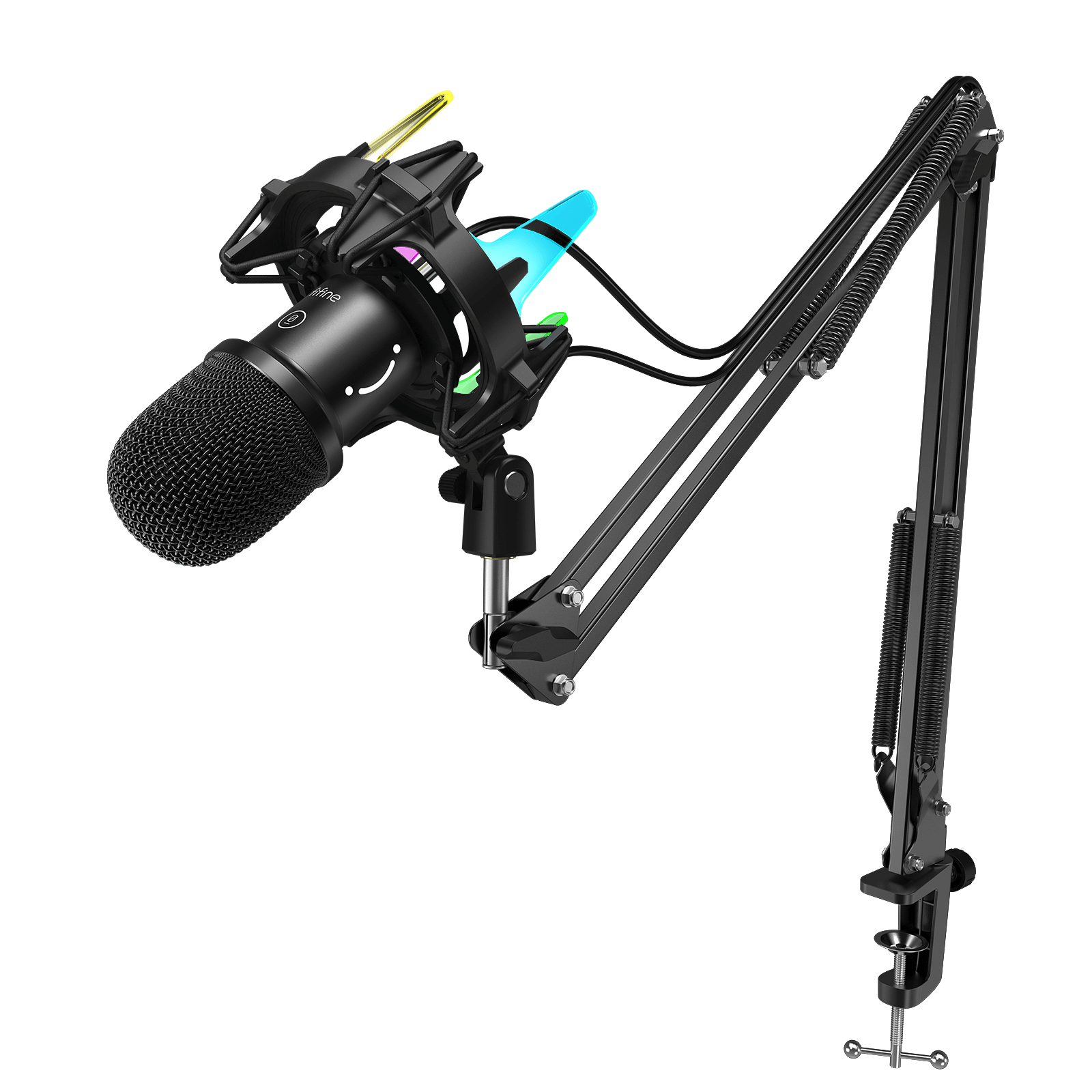 FIFINE K651 USB Dynamic Mic with RGB Shock Mount and Boom Arm