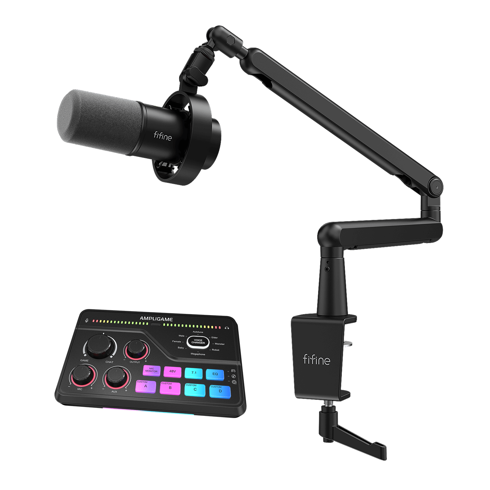 FIFINE Streaming Bundle: K688 Microphone + SC8 mixer + BM88 Boom
