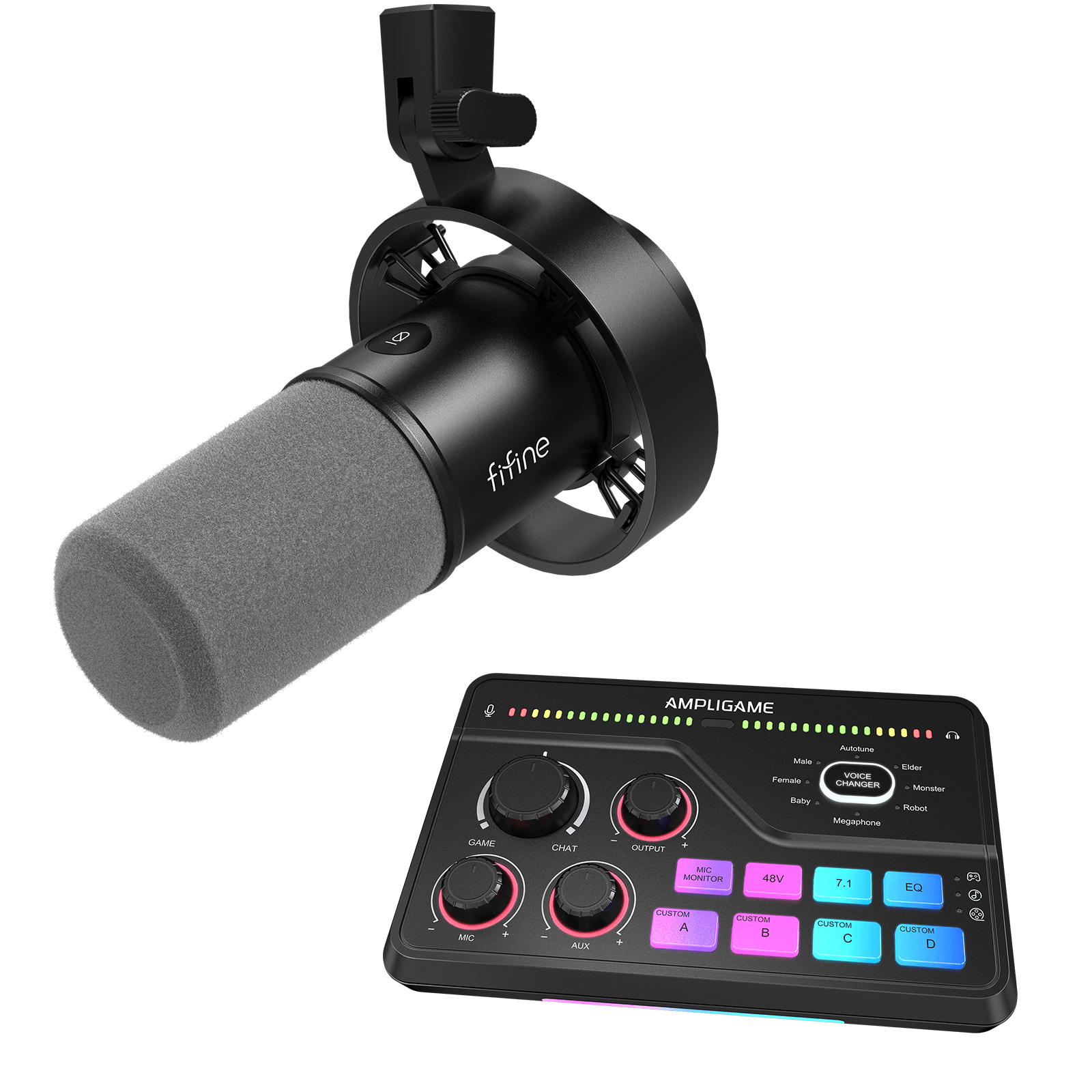 FIFINE AmpliGame Bundle: K688 XLR/USB Dynamic Microphone + SC8