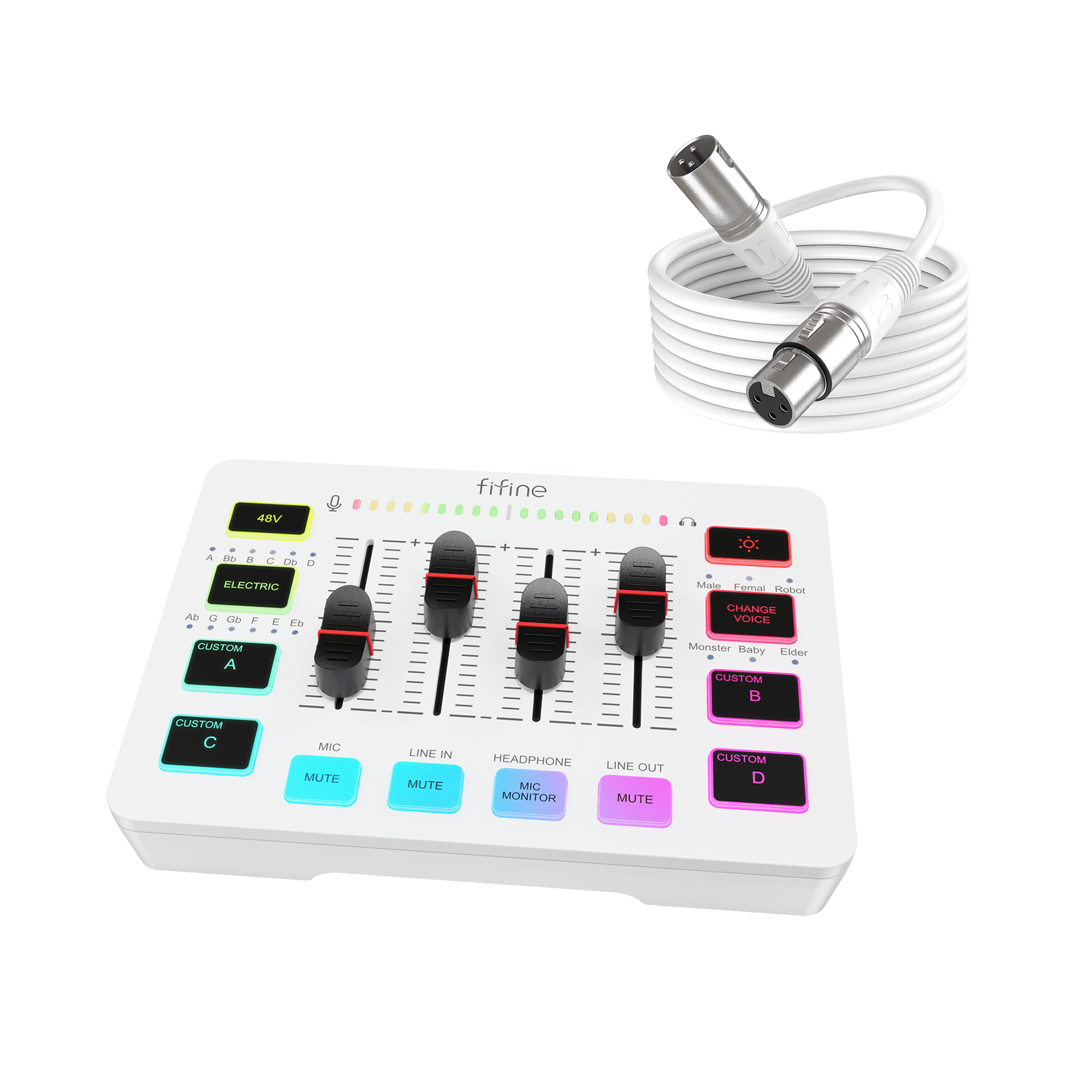 FIFINE AmpliGame SC3 Mixer & XLR Cable Set for Gaming (White