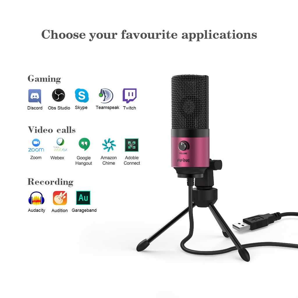 FIFINE TECHNOLOGY K669 USB Microphone with Volume Dial for Podcasting,  Recording on Windows and Mac - Pink