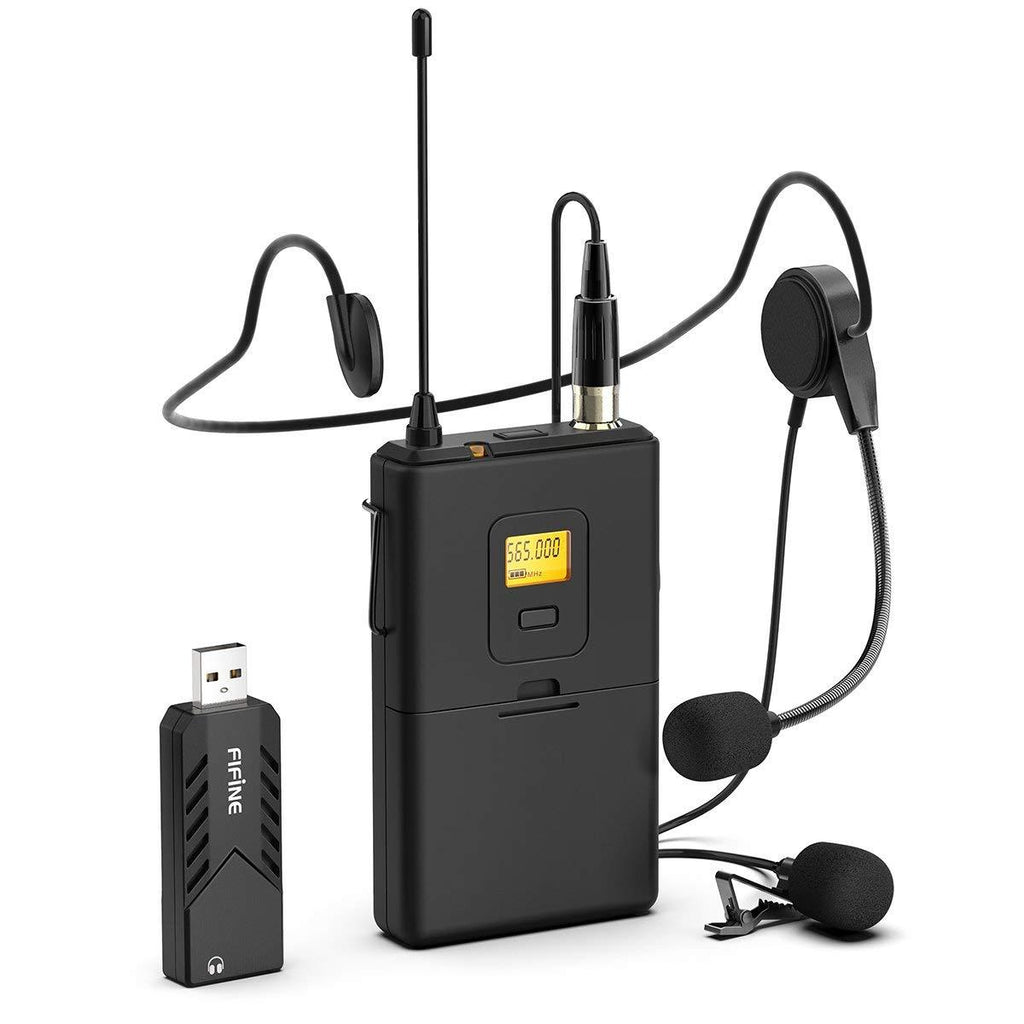 FIFINE K031B Wireless USB Computer Lapel Microphone with Headsest for
