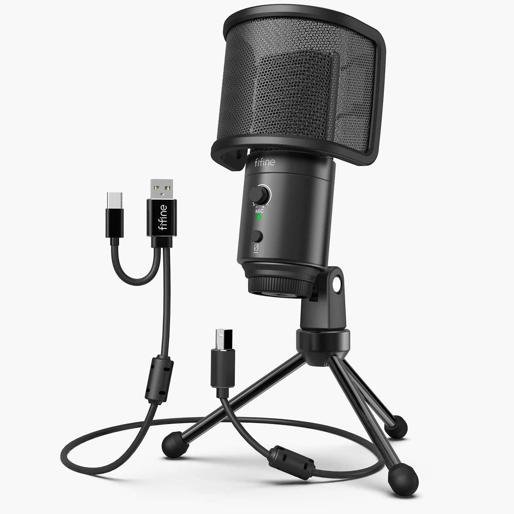 FIFINE K683A Type C USB Mic with A Pop Filter, A Volume Dial, A Mute Button & A Monitoring Jack for Recording