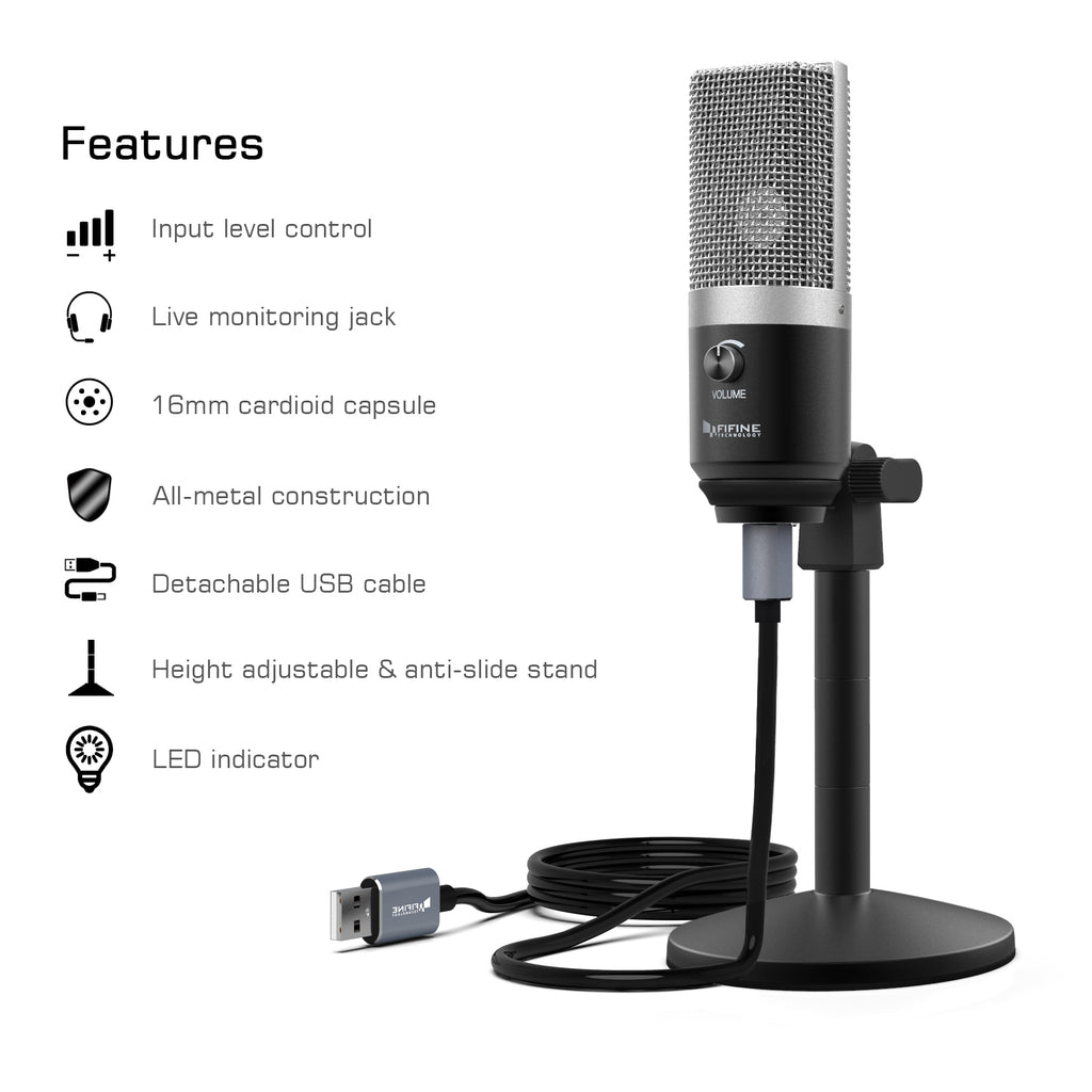 FIFINE K670/670B USB Mic with A Live Monitoring Jack for Streaming