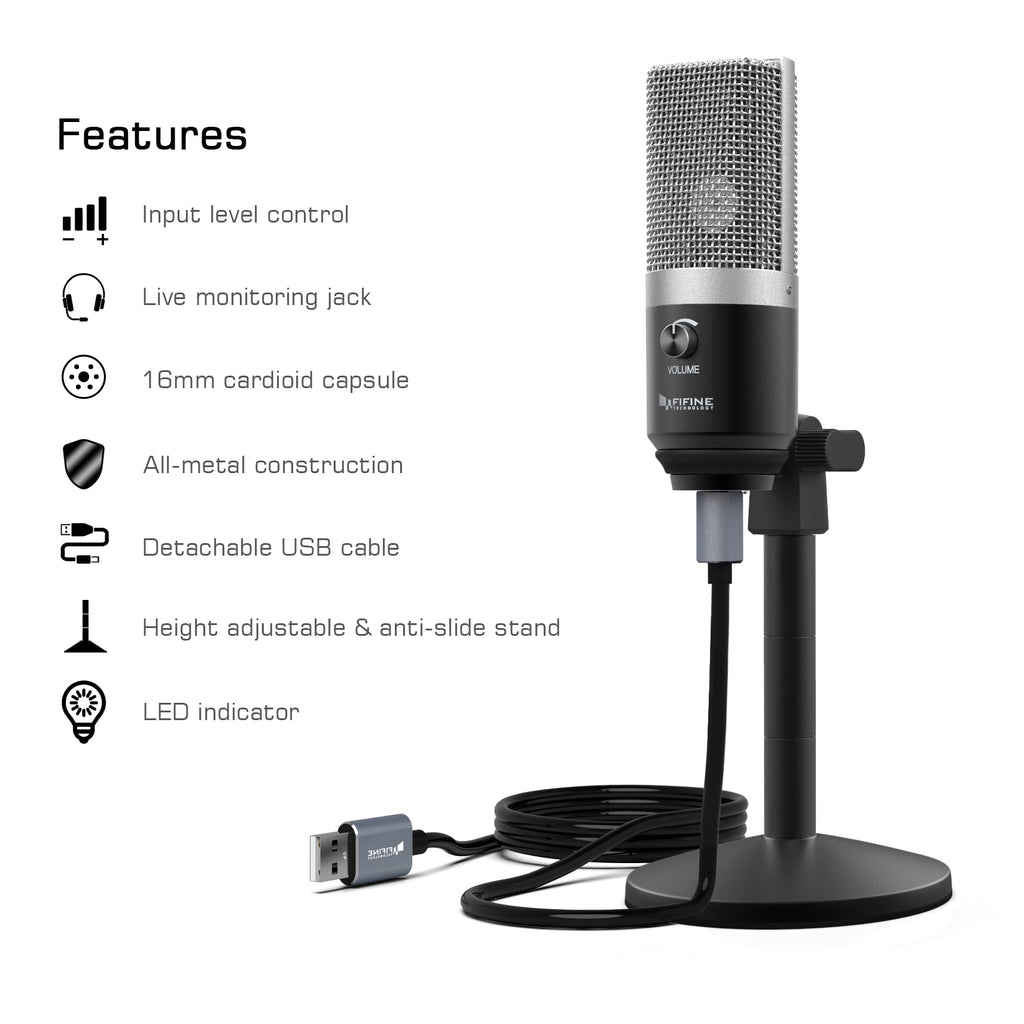 FIFINE K670/670B USB Mic with A Live Monitoring Jack for Streaming  Podcasting on Mac/Windows