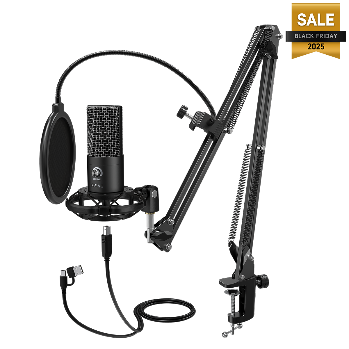 FIFINE T669 USB Condenser Microphone Kit with Boom Arm Stand