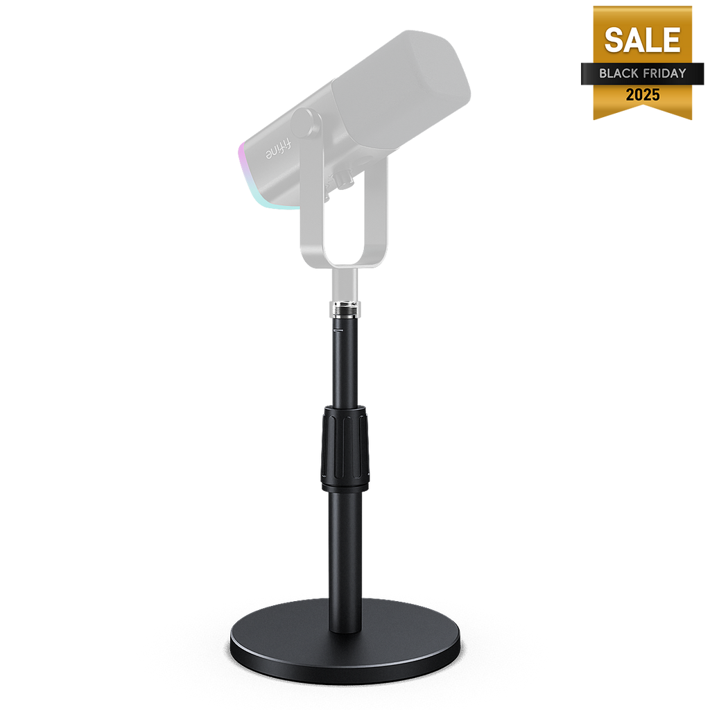 FIFINE BS1 Desktop Microphone Stand with Telescope Tube to Extend from 5.5” to 8.26”, 3/8" to 5/8" Mount Threading Adapater, Max Weight Holding of 5 kg
