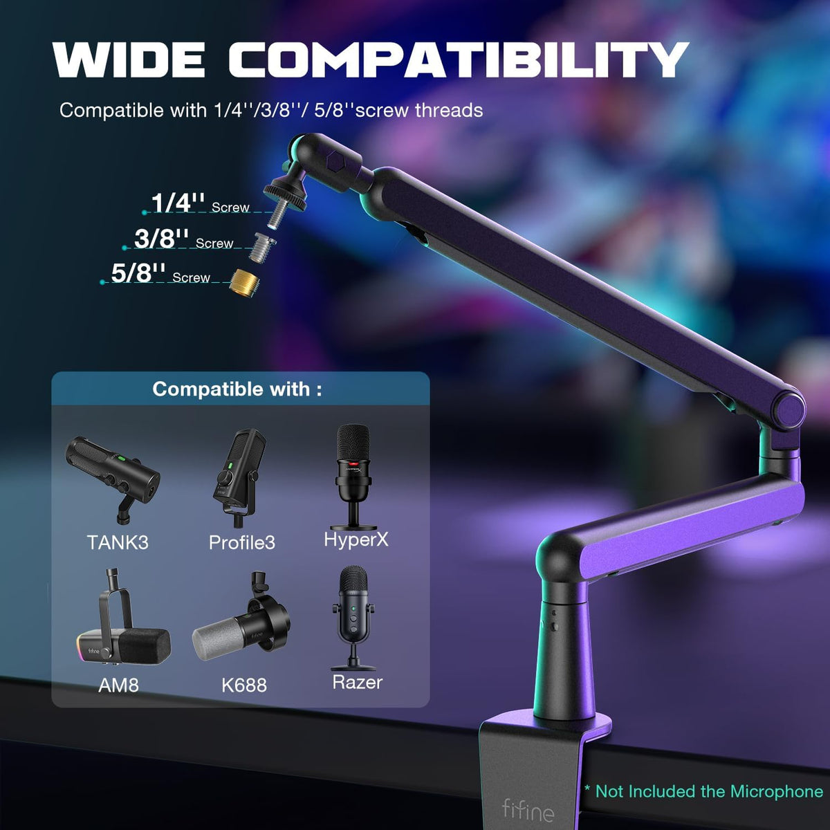Bras Micro FIFINE - Support Réglable Pour Micro Avec Adaptateur 3/8'' à 5/8''