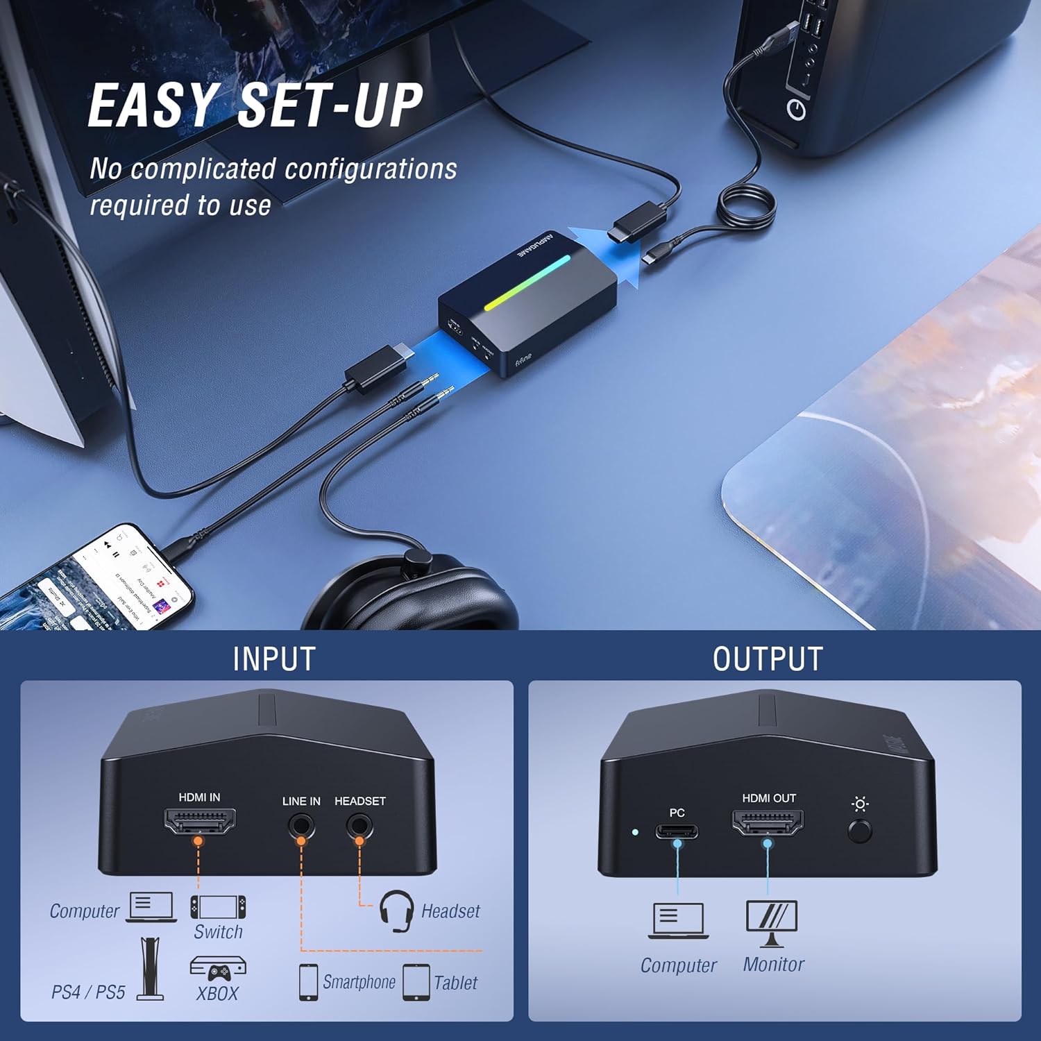 FIFINE AmpliGame V3 Capture Card Records 1080P/60 PS5/Xbox/Switch/Mobile/Camera on PC/Laptop with 4K/30 Pass-through