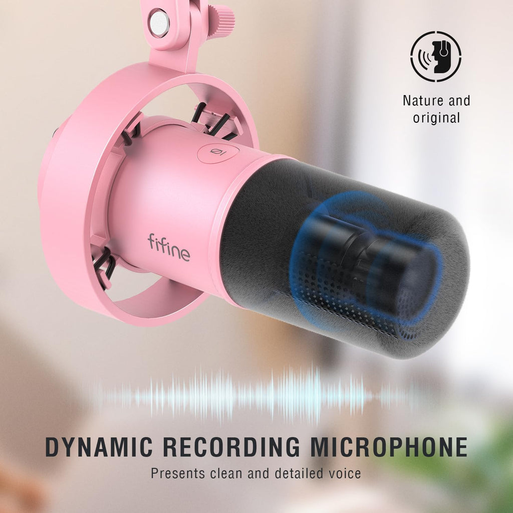 FIFINE Studio XLR Dynamic Microphone, USB PC Podcast Microphone  for Streaming Recording, XLR/USB Vocal Mic with Tap-to-Mute, Gain Knob,  Headphones Monitoring-Amplitank K688 White : Musical Instruments