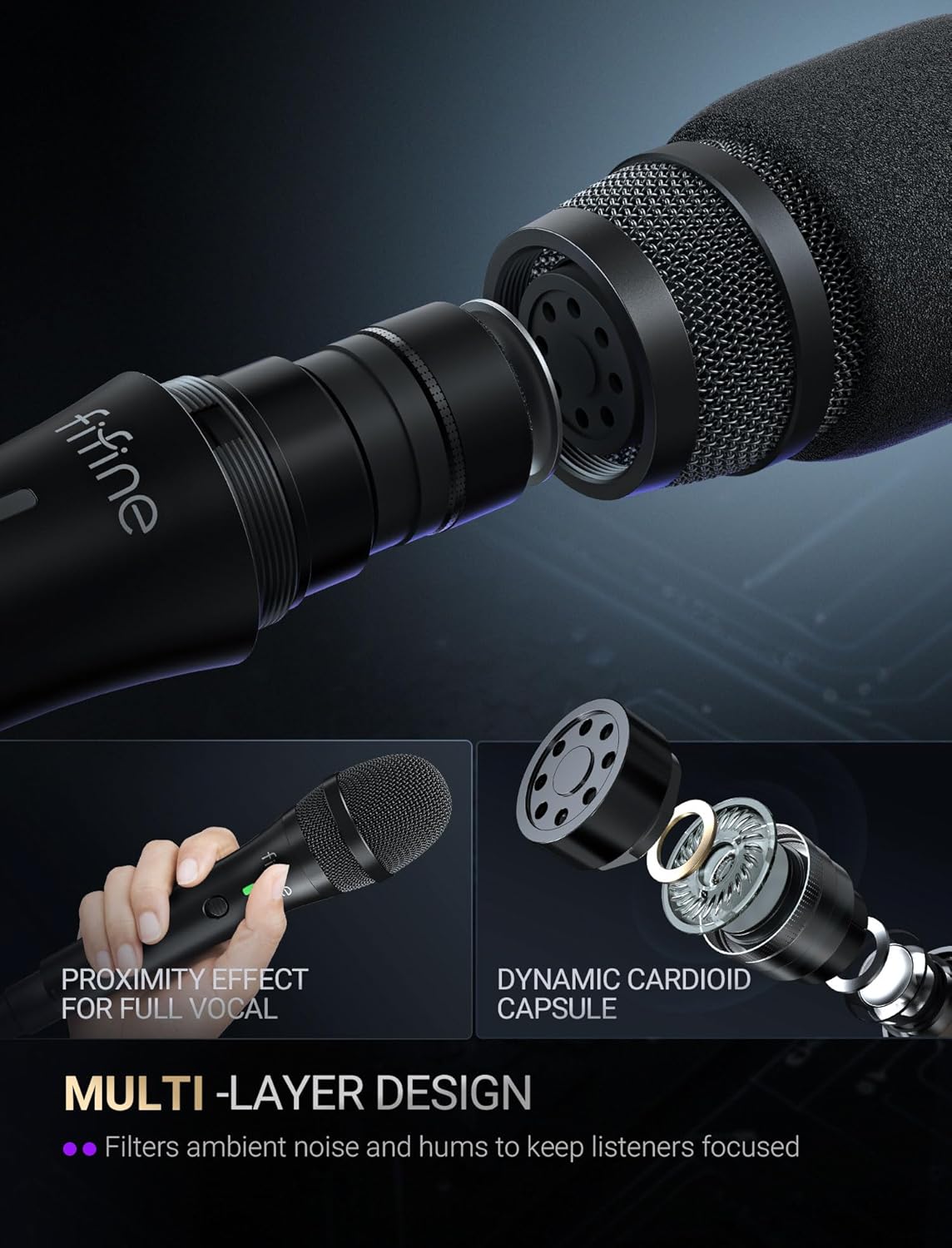 FIFINE Tank2 USB/XLR Handheld Dynamic Microphone with Height-adjustable Stand, On/Off Switch & Indicator