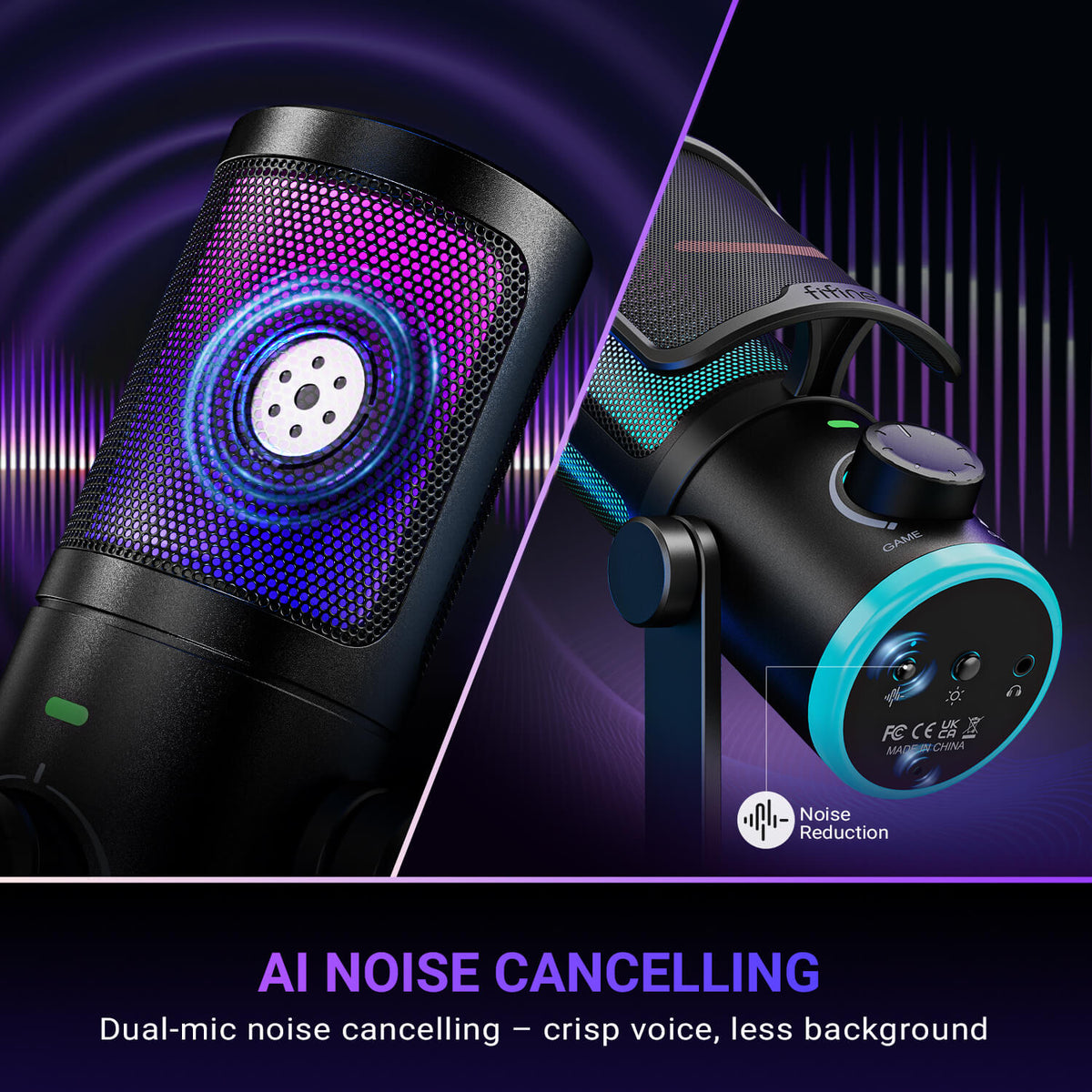 FIFINE AmpliGame AM6 USB Condenser Microphone with RGB – FIFINE Official