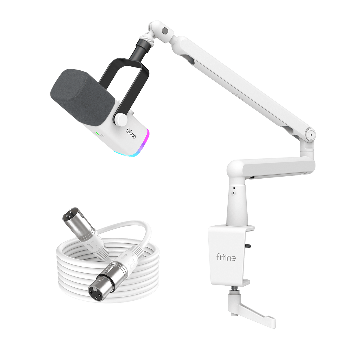 ###FIFINE ampilgame AM8 streaming microphone with BM88 boom arm stand and xlr cable bundle in white