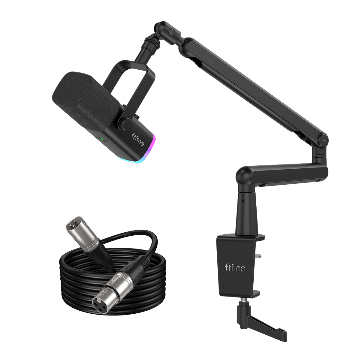 ###FIFINE ampilgame AM8 streaming microphone with BM88 boom arm stand and xlr cable bundle in black