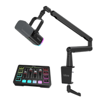 ###FIFINE AM8 dynamic microphone and BM88 boom arm with SC3 audio mixer bundle in black