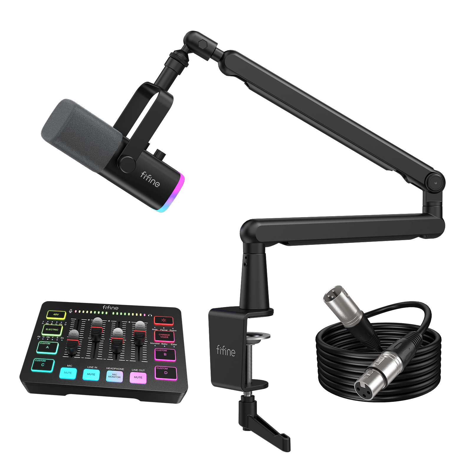 FIFINE Streaming and Gaming Bundle: AM8 Microphone + SC3 Mixer +