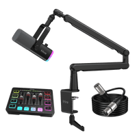 ###FIFINE AM8 dynamic microphone and BM88 boom arm with SC3 audio mixer xlr cable bundle in black