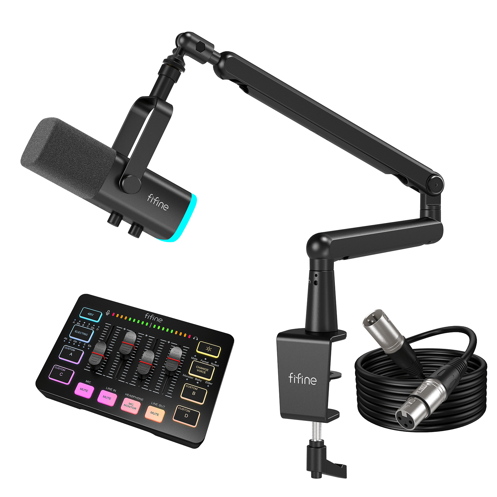 FIFINE Streaming and Gaming Bundle: AM8 Microphone + SC3 Mixer +