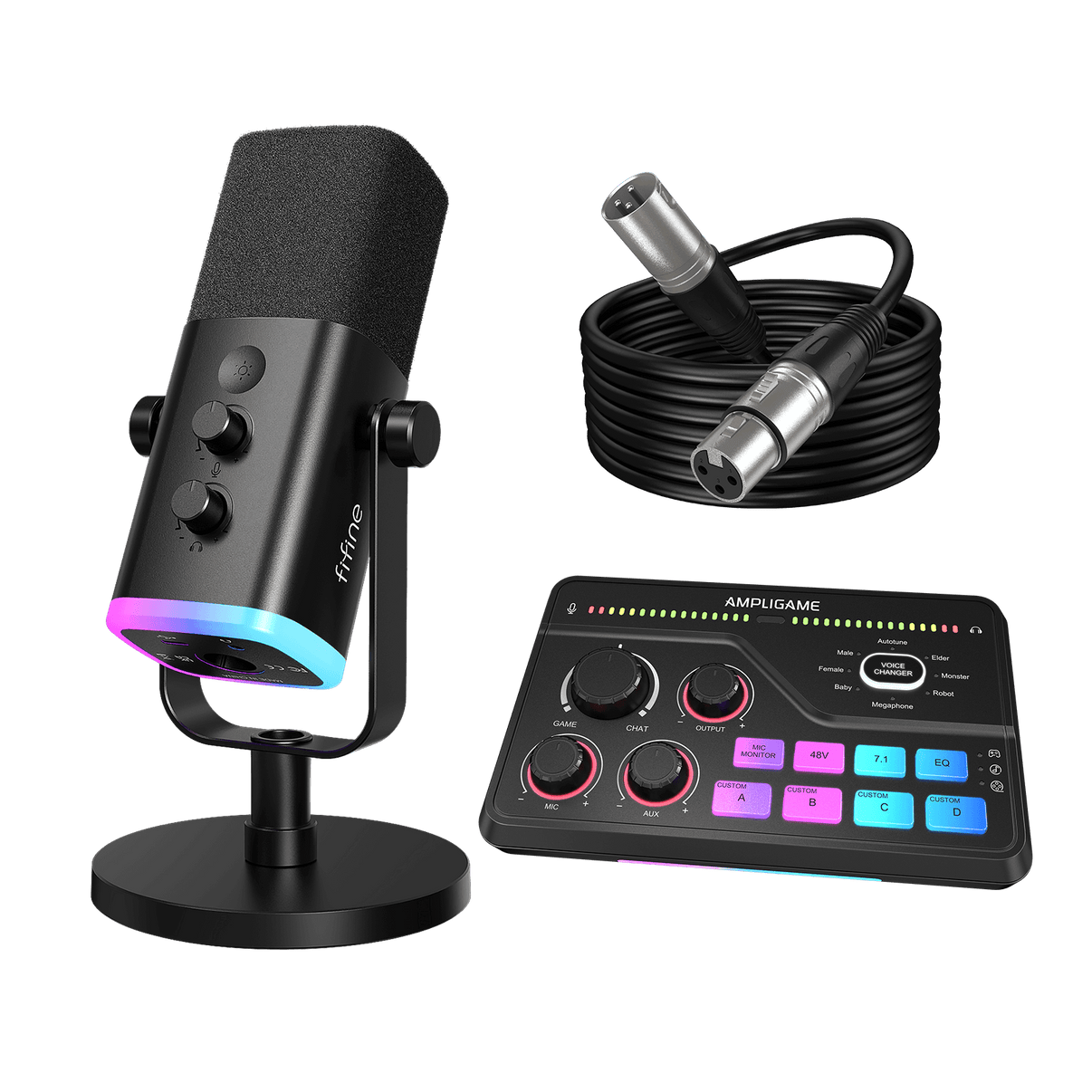 ###FIFINE AM8 microphone with SC8 audio mixer and xlr cable bundle in black