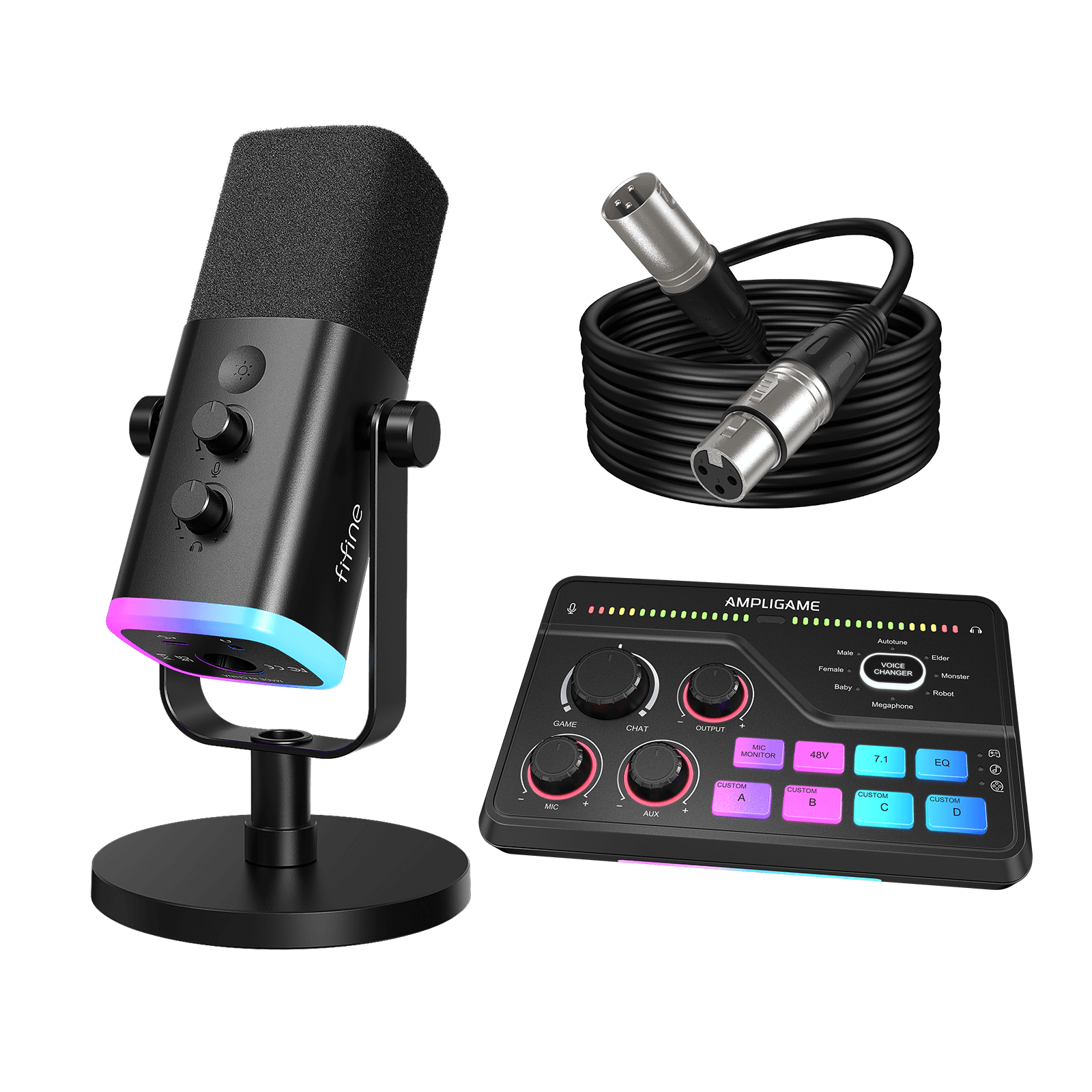 FIFINE AmpliGame Gaming Set: AM8 XLR Micrpohone+SC8 Gaming Audio