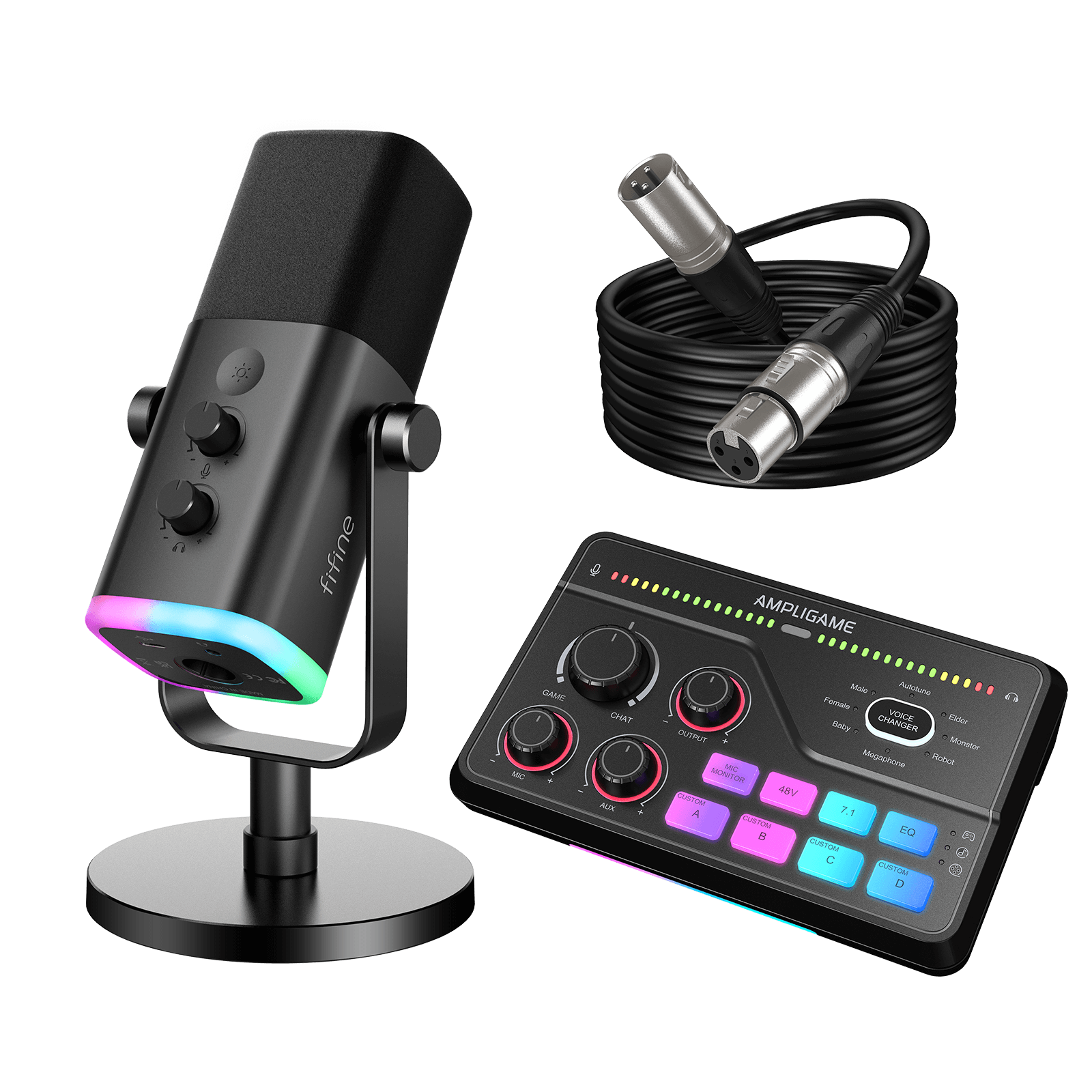 FIFINE AmpliGame Gaming Set: AM8 XLR Micrpohone+SC8 Gaming Audio