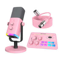 ###FIFINE AM8 microphone with SC8 audio mixer and xlr cable bundle in pink