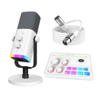 ###FIFINE AM8 microphone with SC8 audio mixer and xlr cable bundle in white