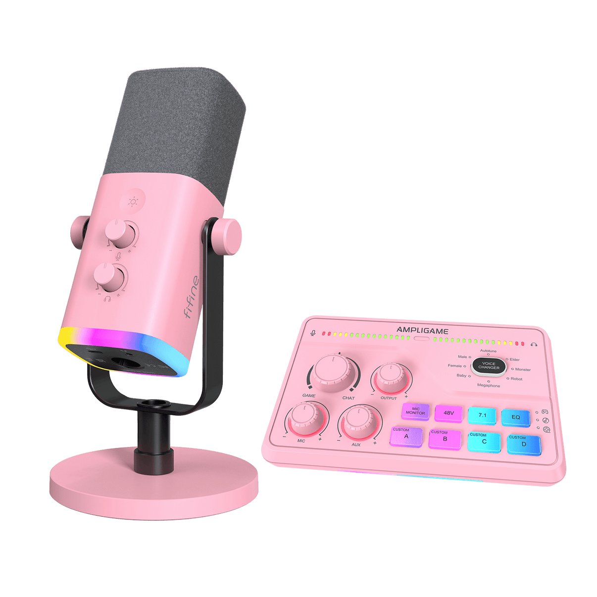 ###FIFINE AM8 microphone with SC8 audio mixer bundle in pink
