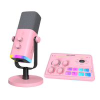 ###FIFINE AM8 microphone with SC8 audio mixer bundle in pink