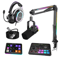 FIFINE Streaming & Gaming Ultimate Bundle: AM8PROT Microphone Kit + SC8 Audio Mixer + H13 Headset + D6 Stream Controller + XLR Cable