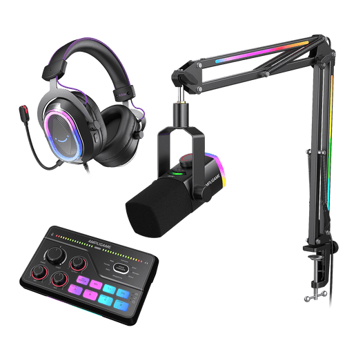 FIFINE AmpliGame Streaming and Gaming Bundle: AM8PROT Microphone+SC8 Audio Mixer+H13 Headset