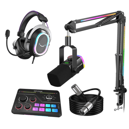 FIFINE Streaming & Gaming Bundle: AM8PROT Microphone Kit + SC8