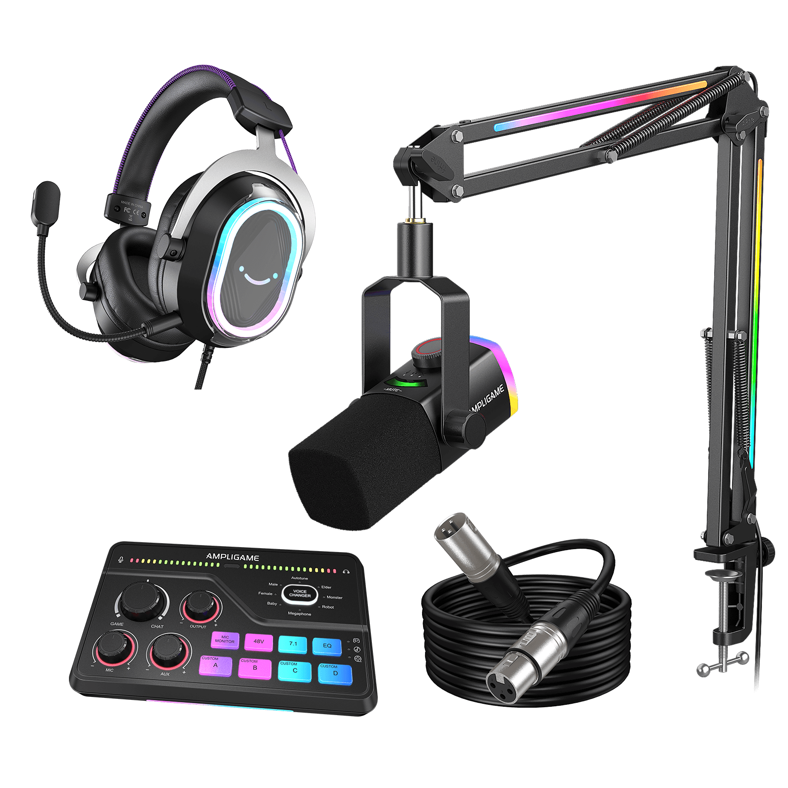 FIFINE AmpliGame Streaming&Gaming Bundle: AM8PROT Microphone+SC8
