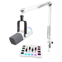 ###FIFINE AM8T dynamic microphone with SC3 audio mixer bundle in white