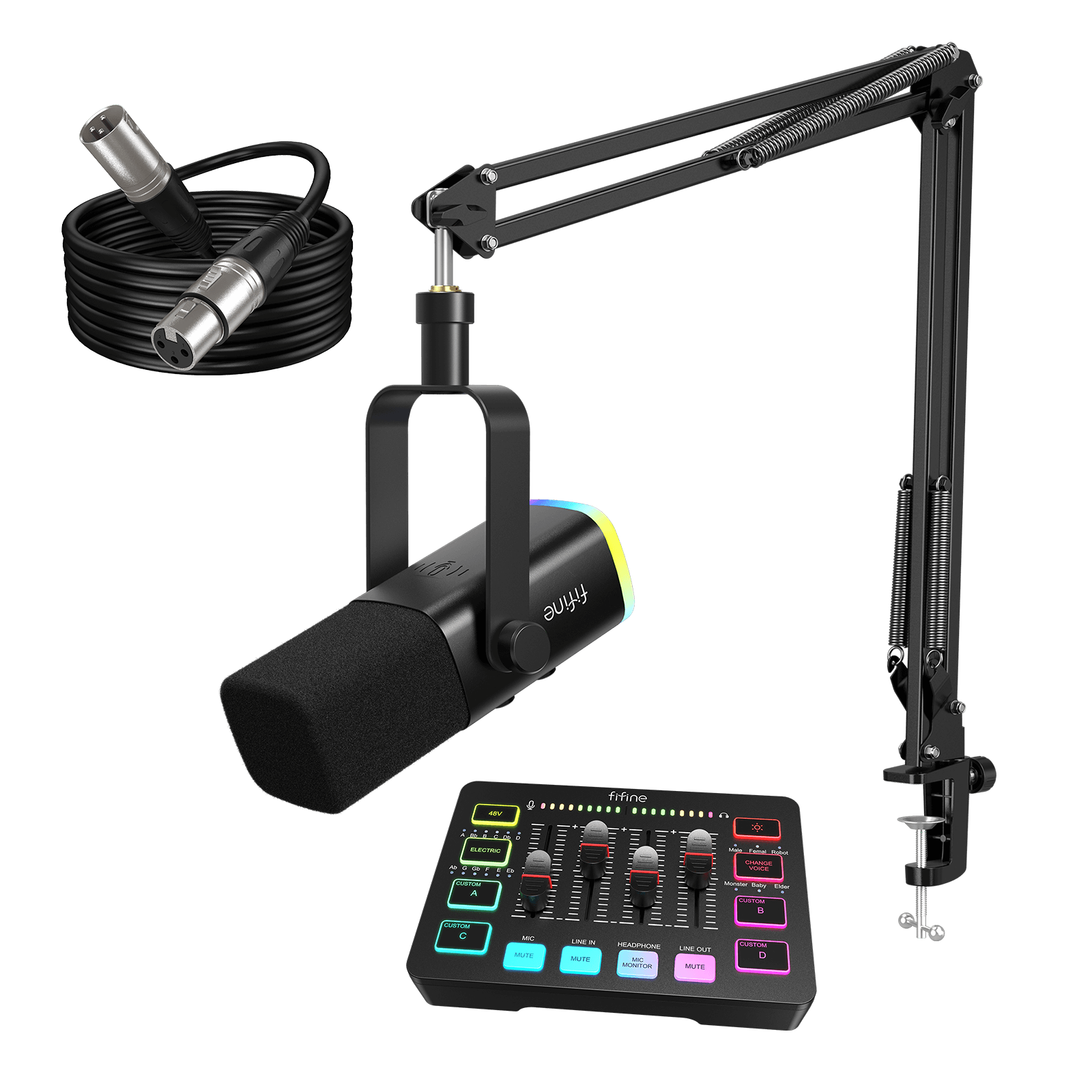 FIFINE Streaming Bundle: AM8T Microphone + SC3 Audio Mixer