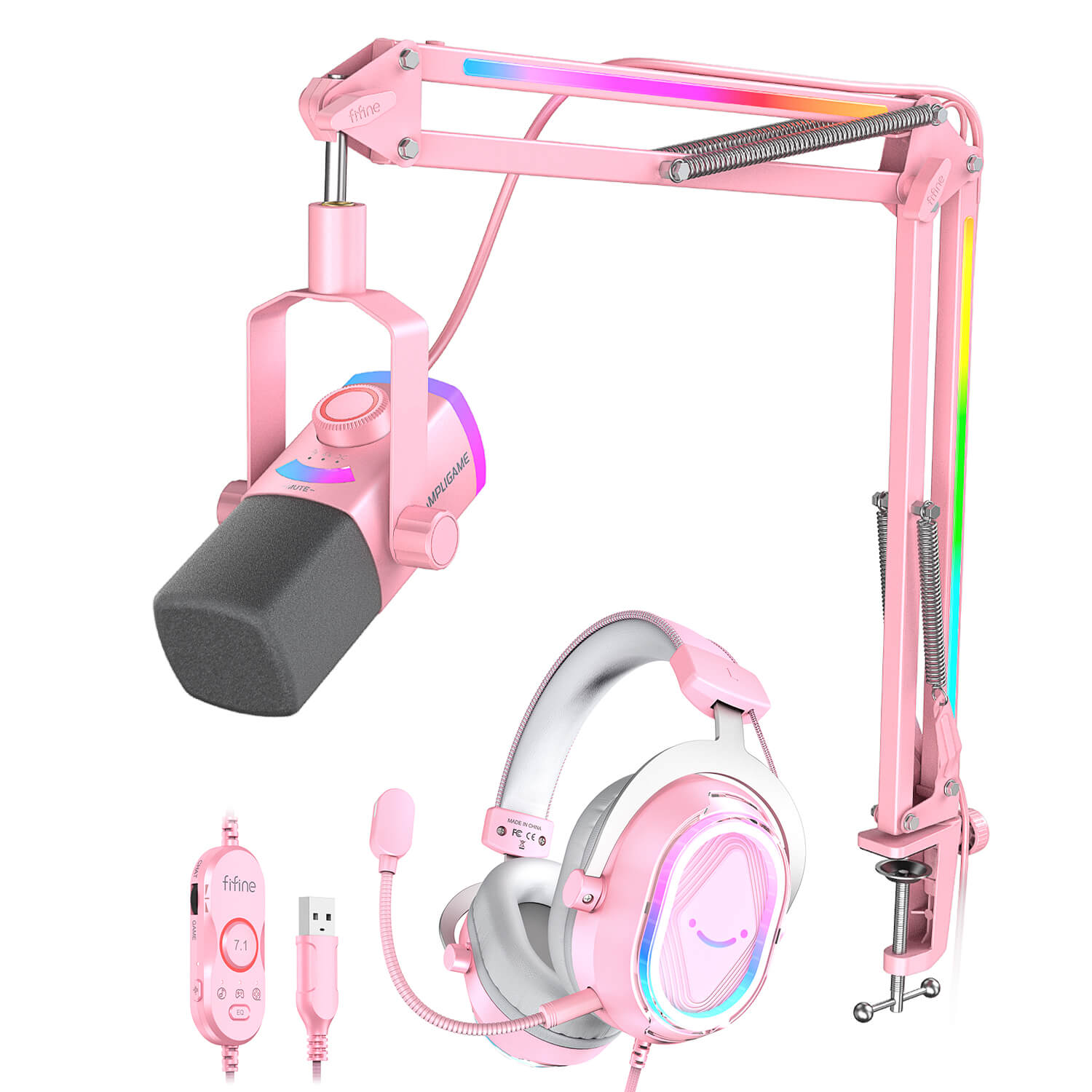 #FIFINE Ampliagme AM8PROT microphone with H13 headset in pink