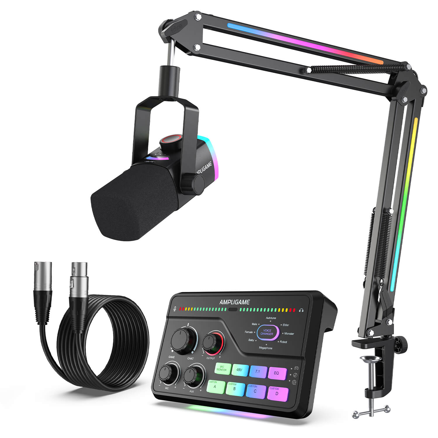 #FIFINE Ampliagme AM8PROT microphone with SC8 mixer and xlr cable in black