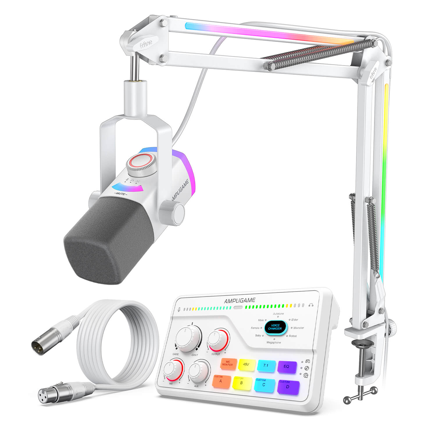 #FIFINE Ampliagme AM8PROT microphone with SC8 mixer and xlr cable in white