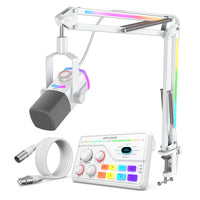 #FIFINE Ampliagme AM8PROT microphone with SC8 mixer and xlr cable in white