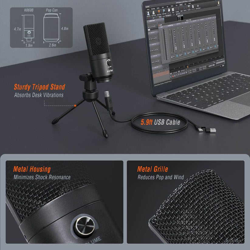 FIFINE K669B USB Condenser Microphone with Tripod Stand – FIFINE Official