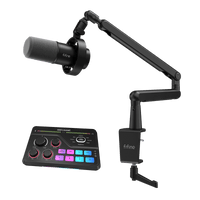 ###FIFINE K688 microphone with BM88 boom arm and SC8 audio mixer in black