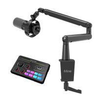 FIFINE Streaming Bundle: K688 Microphone + SC8 mixer + BM88 Boom Arm