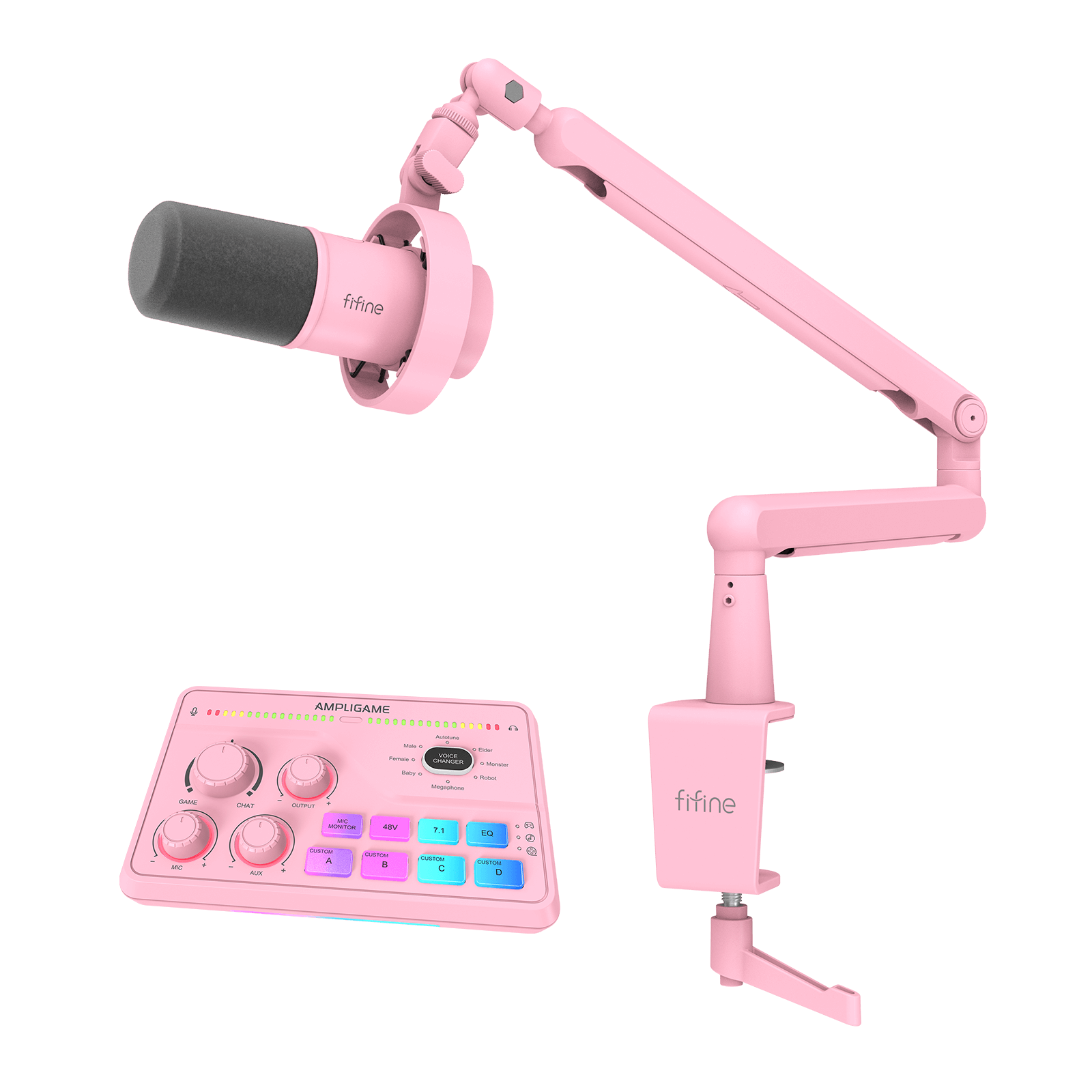 FIFINE Streaming Bundle: K688 Microphone + SC8 mixer + BM88 Boom