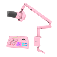 ###FIFINE K688 microphone with BM88 boom arm and SC8 audio mixer xlr cable in pink