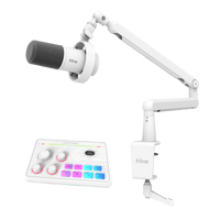 ###FIFINE K688 microphone with BM88 boom arm and SC8 audio mixer in white