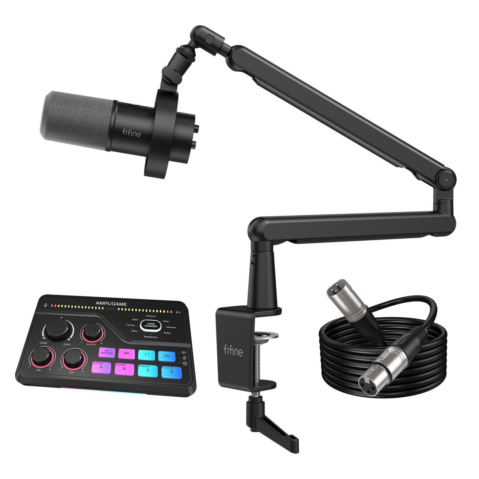 FIFINE Streaming Bundle: K688 Microphone + SC8 mixer + BM88 Boom