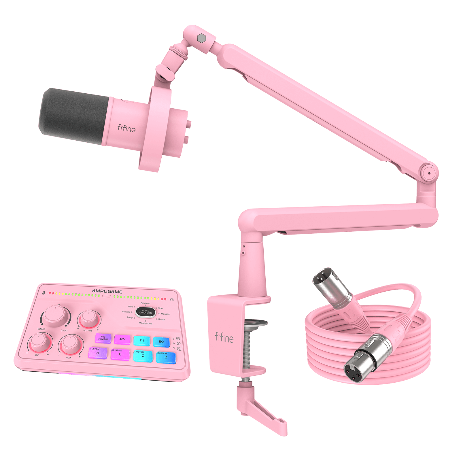 FIFINE Streaming Bundle: K688 Microphone + SC8 mixer + BM88 Boom