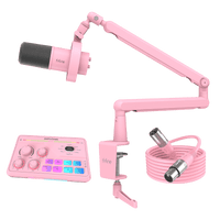 ###FIFINE K688 microphone with BM88 boom arm and SC8 audio mixer in pink