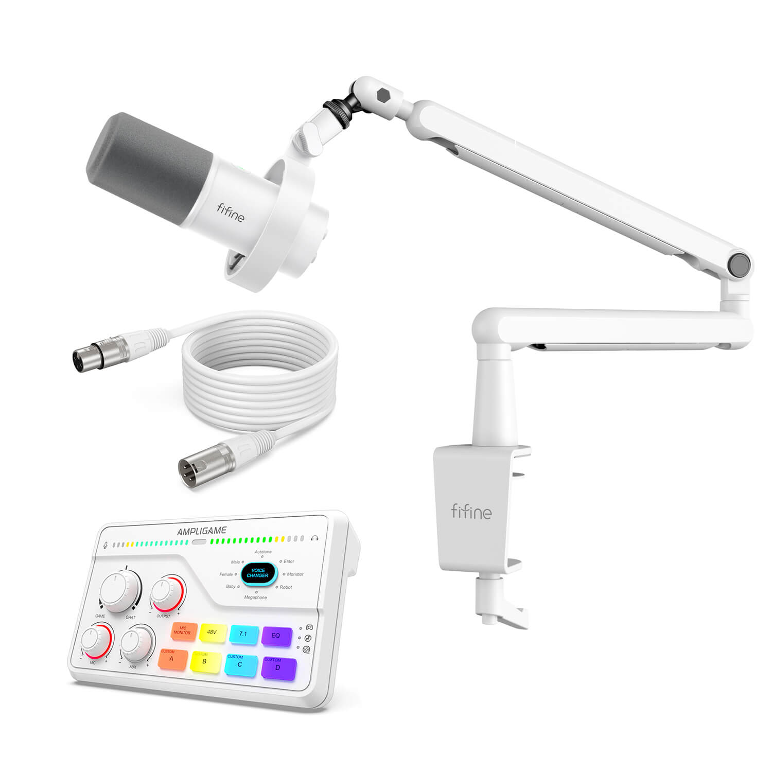 FIFINE Streaming Bundle: K688 Microphone + SC8 mixer + BM88 Boom